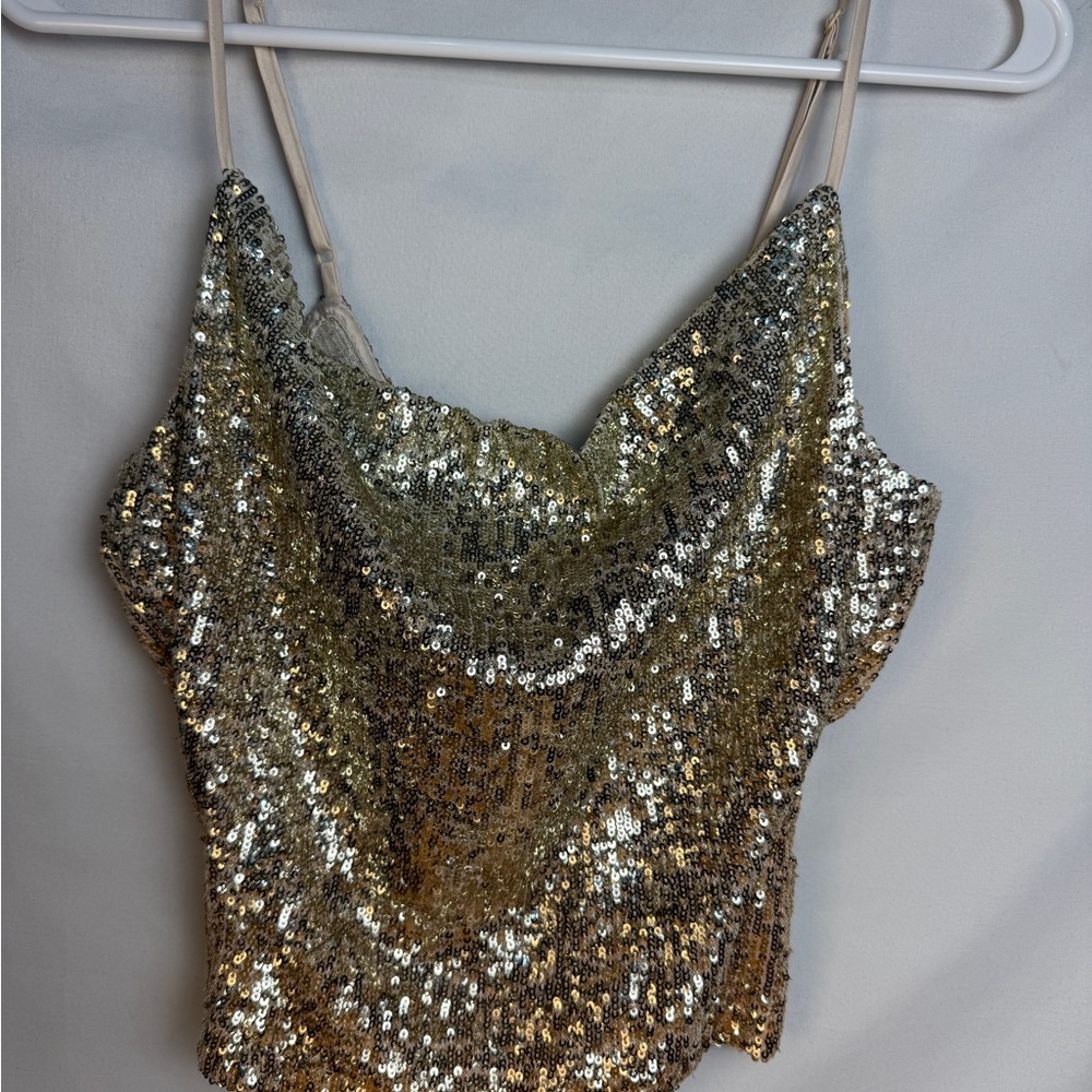 Free People Gold and Silver Sequin Camisole